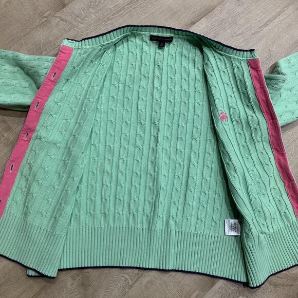 Brooks Brothers 346 Cardigan Cable Knit Sweater Women's XL Contrast Green Pink - Picture 4 of 8